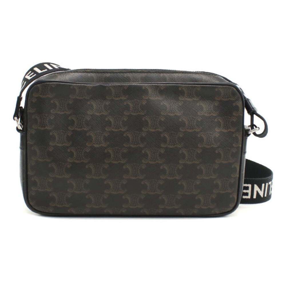 CELINE Celine Crossbody Shoulder Bag, Triomphe Canvas, Men's, Black